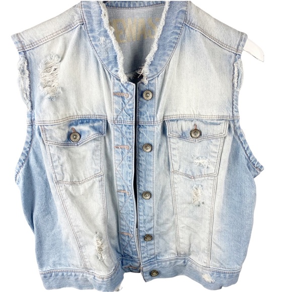 Rewash Vintage Distressed Destroyed Denim Jacket Vest Size Large - Picture 5 of 8
